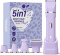 5-in-1 Bikini Trimmer for Women, IPX7 Waterproof Electric Razors Shaver, Cordless Body Hair Trimmer, Facial & Pubic Hair Removal, Ceramic Blade (Purple)