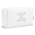 Bride Gifts – Personalized Initial Makeup Bag with Pearl Rhinestone Patch, Preppy White Monogram Cosmetic/Toiletry Pouch, bridesmaid Gifts, Bridal Shower Gifts, Wedding Gifts, Bridal Gifts,X