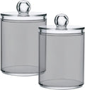 Grey Qtip Holder Organizer Dispenser Cotton Swabs Cans Plastic Jars with Lid Set 2 Pack Bathroom Storage Canister for Cotton Ball Floss Cotton Pads