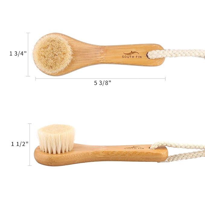 Facial Cleansing Brush, Natural Horsehair Exfoliator Face & Body Brush Wooden Handle, Dry Soft Brush for Smooth Radiant Skin, Lymphatic Drainage, Unclogging Pores, Reduce Swelling, Removing Blackhead