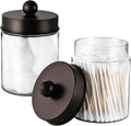 Amolliar Farmhouse Decor Qtip Holder Dispenser for Cotton Swabs,Balls, Cotton Pads, Floss - Clear Plastic Apothecary Jar for Bathroom Canister Storage, Vanity Countertop Makeup Organizer-Bronze (2)