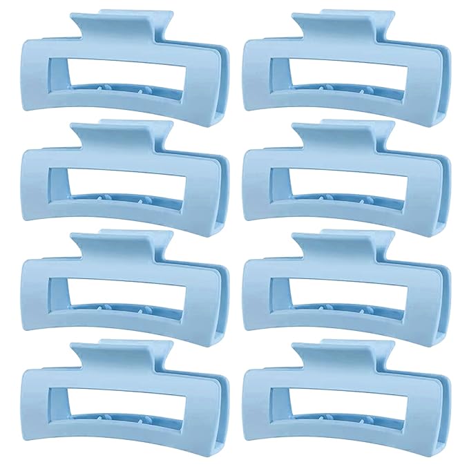 TOCESS Hair Claw Clips for Women - 8PK Large Neutral Matte Square Jumbo Hair Clips for Thick, Thin, Long, Short, Curly Hair Girls, Big Jaw Clip Set for Daily Use (Glacier Blue)