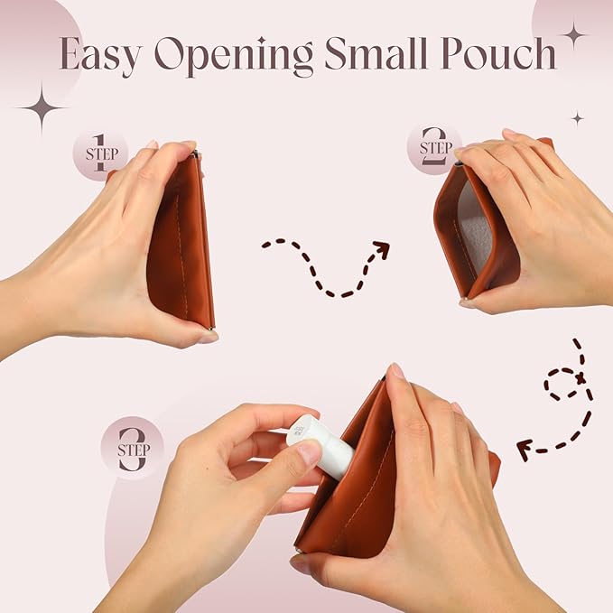 ISKYBOB 4PCS Small Makeup Bag for Purse, 4.7in Portable Leather Pocket Cosmetic Bag Squeeze Coin Purse for Women Snap Closure Organizer Pouch Mini Self-Closing Lipstick Pouchic for Travel (Business)