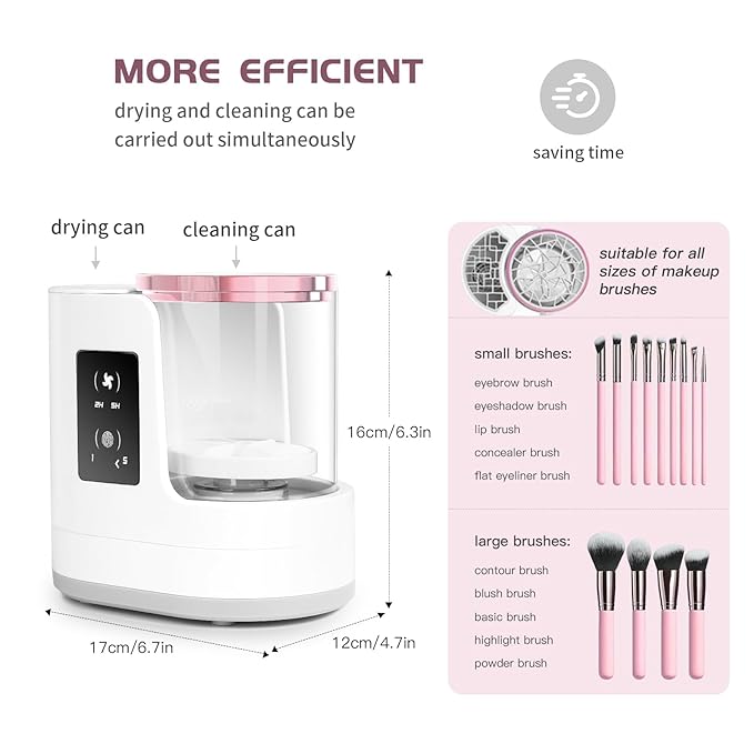 3-IN-1 Electric Makeup Brush Cleaner Machine and Dryer, SBMKK Automatic Make Up Brush Cleaner Tool, for All Size Brush Sponges Beauty Cosmetic Set