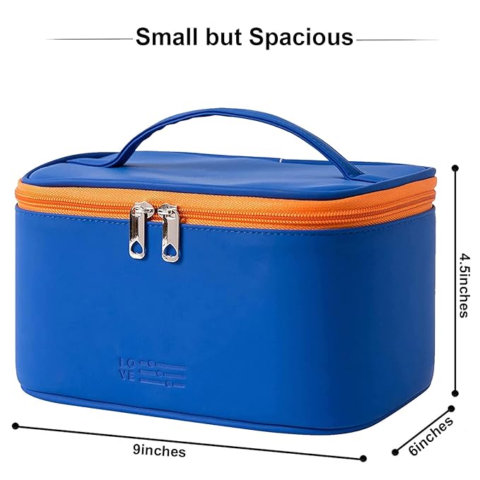 Meiyuuo Makeup Bag Large Cosmetic Bags for Women Girls Cute Travel Zipper Pouch Toiletry Organizer for Beauty Essentials Waterproof (Navy Blue)