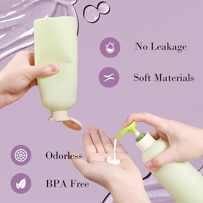 16.9oz Travel Shampoo Bottle with Flip Cap, Refillable Plastic Pump Bottles Dispenser for Soap, Shampoo, Lotions, Liquid Body Wash, Creams and Massage Oil (2Pack, 16.9oz/500ml)