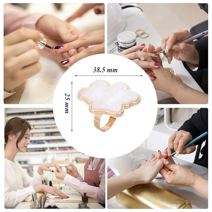 AKOAK Adjustable Mini Nail Ring Tray, Resin Nail Art Gel Makeup Plate Palette, Ring Gel Polishing Mixing Tray DIY Color Plate Nail Art Polishing Paint Plate (Cloud, 2Pcs)
