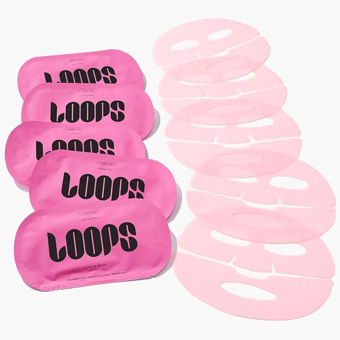 LOOPS DOUBLE TAKE - Glow Hydrogel Face Masks - Calms and Soothes Skin - Refine Pores and Smooth for a Flawless Face - Hydrating Skin Mask Face Mask Leaves You Refreshed and Loumonus, 5pc
