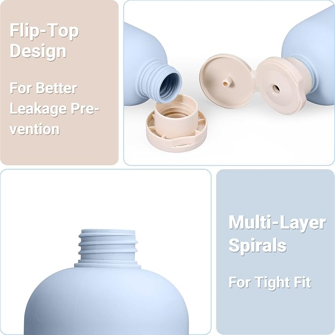 ASEVAT 8.8 oz Plastic Travel Refillable Shampoo Bottles, Empty Squeeze Bottles with Flip Cap, Travel Containers for Shampoo and Conditioner (4 Pcs)