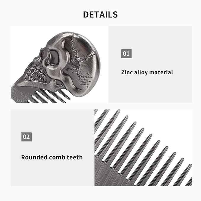 Pocket Beard Comb, 5.79in Skull Pattern Hair Comb for Men, Smooth Oil Hair Styling Travel Comb for Hair Beard Home Salon