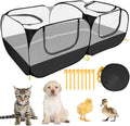 Lukovee Small Animals Playpen, Chicken Pen with Escape-Proof Detachable Bottom & 4 Zipper Doors, Breathable Foldable Portable Large Chicken Run Coop for Puppy Duck Kitten Rabbits Outdoor Yard (Black)