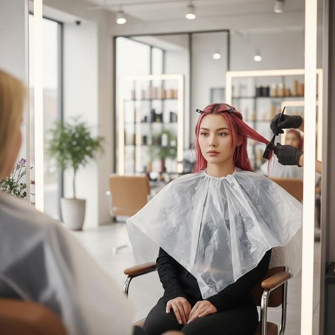 50Pcs Disposable Waterproof Capes, Hair Cutting Cape,Hair Color Cape Disposable Hair Salon Capes for Hair Stylist, Hair Dye and Styling Bibs for Hairdresser Artist Clients