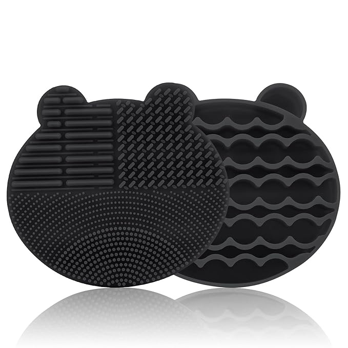 Silicon Makeup Brush Cleaner Mat with Brush Drying manual Make up cleaner cleanser machine Cosmetic Cleaning Pad+Makeup Dry Cleaned Quick Color Removal Sponge Scrubber Tool(Black)