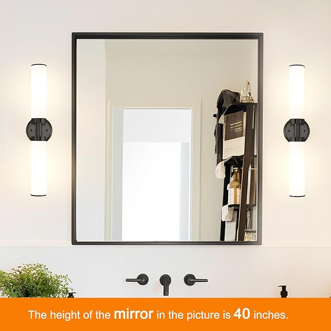 Matte Black Wall Sconces Set of 2, Modern Bathroom Vanity Lights for Mirror, Wall Light Fixtures with Milk Glass for Bathroom, Bedroom, Hallway, E26 Base, Bulbs Required, 22.05 Inch