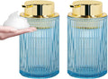 Foaming Soap Dispenser, 12 Oz Blue Glass Foam Hand Soap Dispenser, Refillable Glass Foam Pump Bottle Container Decorative Slim Ribbed Bottle for Bathroom and Kitchen