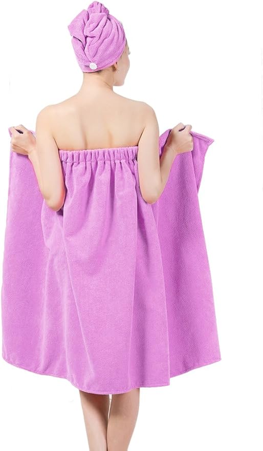 FakeFace Women Absorbent Microfiber Bath Towel Body Wrap Set Gym Spa Robe Dry Hair Cap Beach Pool Shower Dress Towel Cover up