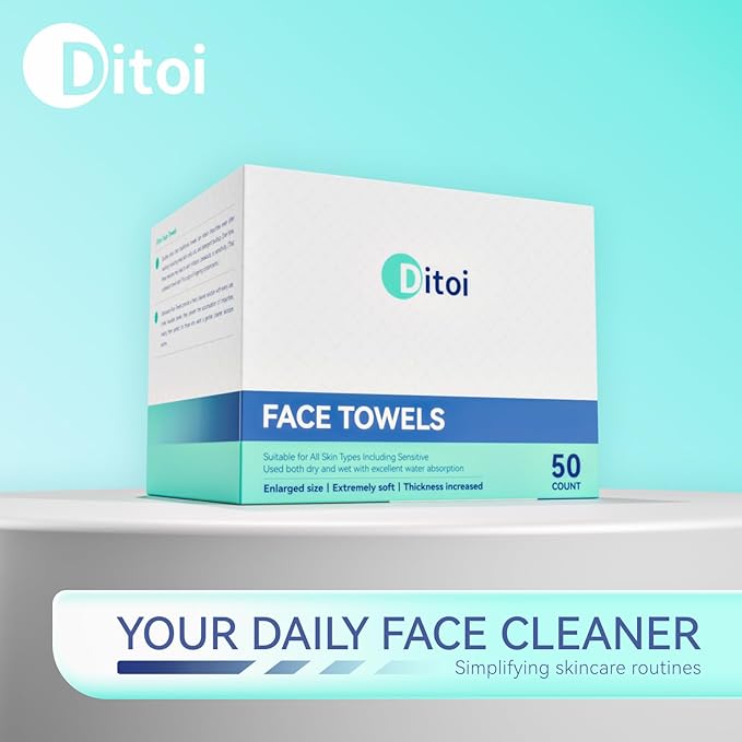 Ditoi Disposable Face Towels XL, Soft Cotton Facial Cleansing Cloths, Dry Face Towelettes for Makeup Removal, Sensitive Skin & Daily Skin Care,10"×12", 200 Count (4 Pack)