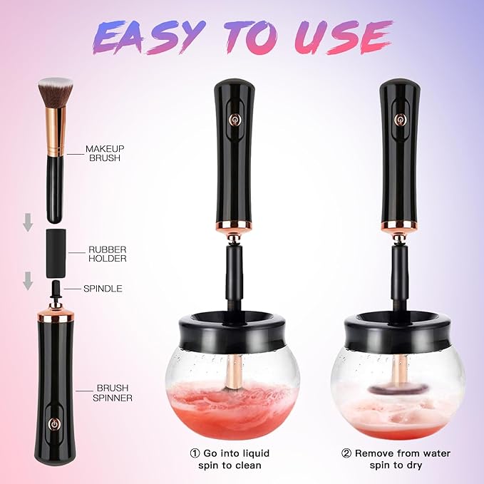 Makeup Brush Cleaner Machine - Super Fast Electric Makeup Brush Cleaner and Dryer - Quick Wash and Dry in Seconds - Suit for Most Makeup Brush Sizes