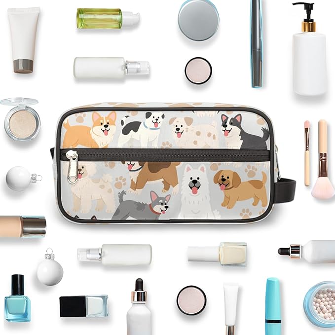 Lovely Dogs Paws Pattern Kids Toiletry Bag for Boys Girls, Cosmetic Makeup Bag with Handle, Travel Shaving Kit Organizer, Waterproof Portable Wash Bag for Gym Vacation Camping Sports