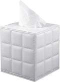 Tissue Box Cover Square,Stylish PU Leather Tissue Box Holder for Dresser Bathroom,Facial Tissue Holder with Magnetic Bottom for Home Office (White)