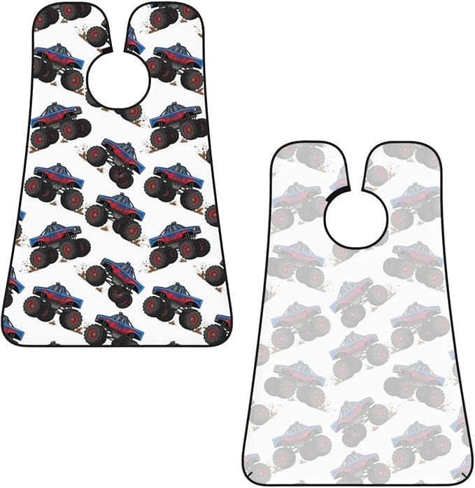 Beard Grooming Cape, Waterproof Hair Catcher for Shaving Trimming, Non-Stick Bib Apron Gifts for Dad Men, Red Blue Car Cartoon Truck Monster Shave Bib