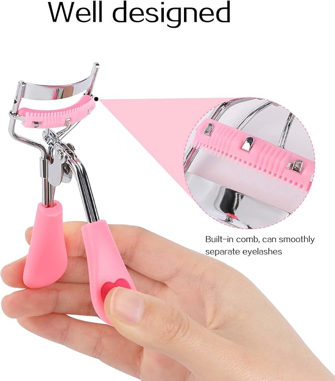 Eyelash Curlers with Comb,2 Pcs Eye Lash Curler Lash Tool Built in Comb Mini Makeup Lash Separator Tool Portable False Eyelashes Accessory (Black & Pink)