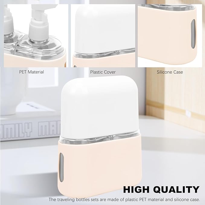 Skycase Travel Bottles - Leak Proof Refillable TSA Approved Travel Size Toiletries, 2 in 1 Liquid Bottles Containers with Labels and Funnel Airplane Accessories Kits for Lotion Liquid (White)