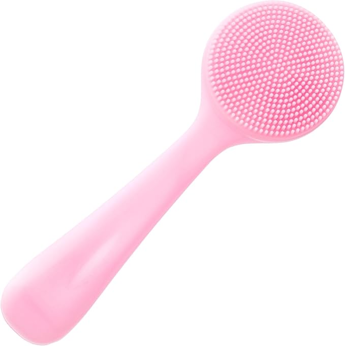 Silicone Manual Facial Cleansing Brush, Skin Friendly Waterproof Face Cleaning Scrubber Exfoliator Cleanser for Blackheads Whiteheads Makeup Residues Removal- Pink
