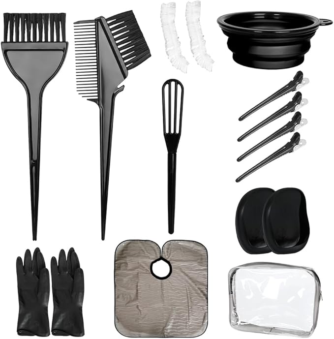 Hair Dye Color Brush and Bowl Set, Color Bowl Brushes Tool Mixing Bowl Kit Tint Comb for Hair Tint Dying Coloring Applicator (Gray&Black)