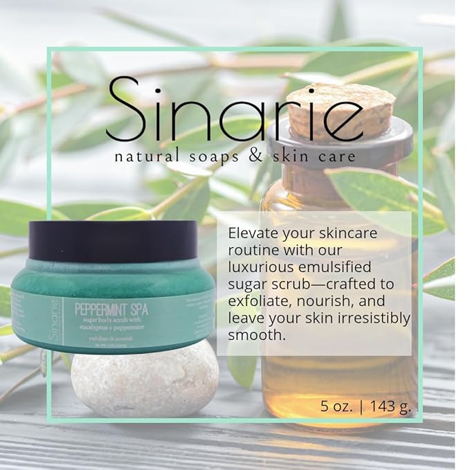 Exfoliating Sugar Scrub for Body – Hydrating Moisturizing Body Polish with Natural Oils – Gentle Spa Skincare for Smooth, Glowing Skin (5 oz., Peppermint Spa (Peppermint & Eucalyptus))