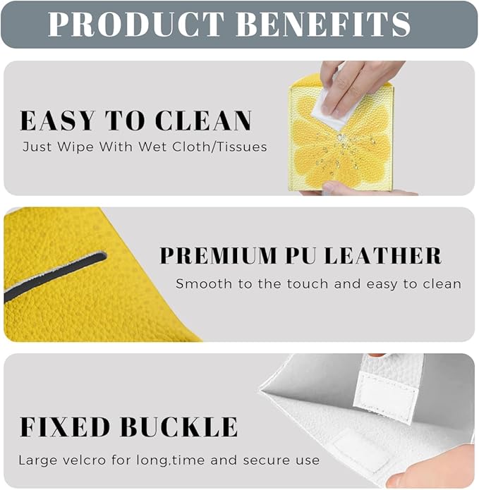 Cute Fruit Tissue Box Cover Funny Yellow Lemon Leather Tissue Box Holder Square Facial Paper Organizer Dispenser for Bathroom Kitchen Bedroom Vanity Countertop Night Stands