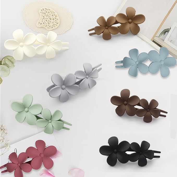 8PCS Flat Hair Claws Matte Non-Slip Clips for Women, Strong Hold Hair Accessories for All Hair Types, Daily Wedding Party Date Beach Use (Style2(Floral))