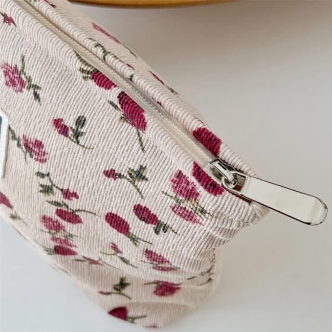 SxoSyo Cosmetic Bags for Women Makeup Bag Large Capacity Purse Travel Toiletry Zipper Storage Pouch Make up Brushes Organizer for Gifts (Beige, Rose)