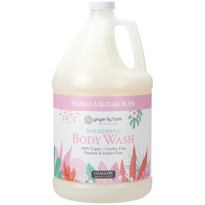 Ginger Lily Farms Botanicals Nourishing Body Wash, 100% Vegan & Cruelty-Free, Vanilla Sugar Bliss Scent, 1 Gallon (Pack of 4)
