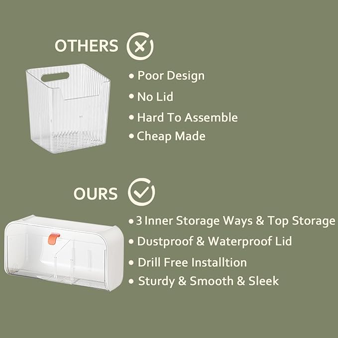 SUNFICON Wall Mounted Cotton Pads Holder Organizer Cotton Swab Balls Holder Q-tip Dispenser Qtip Storage Canister Cosmetic Pads Container Flossers Box Case Crystal Brown