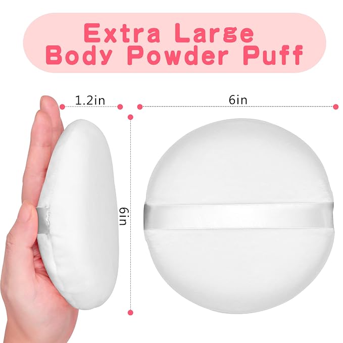 Body Powder Puff Extra Large 6" Soft Dusting Powder Puff for Women Bath and Face Makeup Setting Powder Applicator - Perfect for Talcum or Loose Powder, Big Beauty Sponge (White 6" Only Puff)