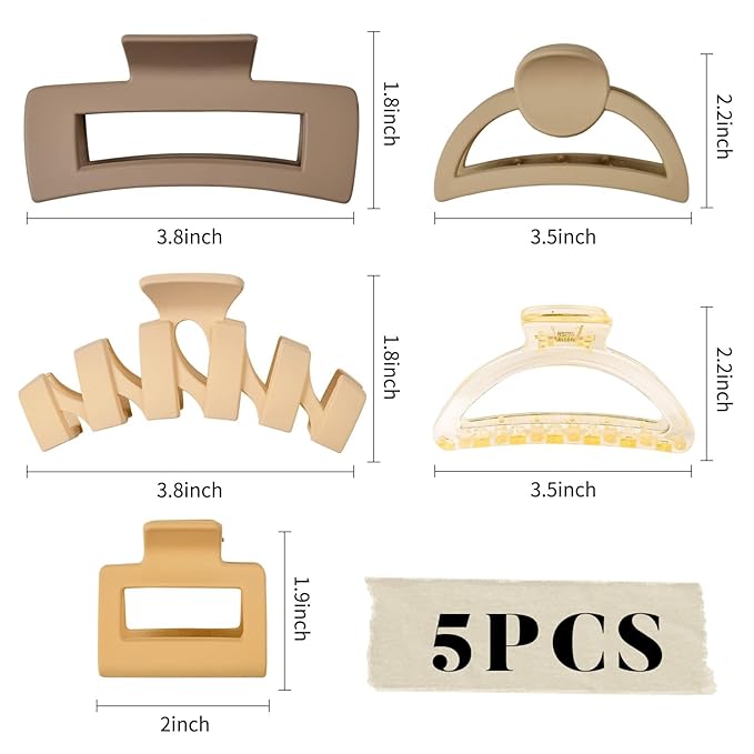 5 PCS Hair Claw Clips Big Hair Clips for Women Thick Hair Large Claw Clip Cute Jaw Clips Neutral Hair Claws Barrettes Ponytail Holder Accessories for Thin Hair