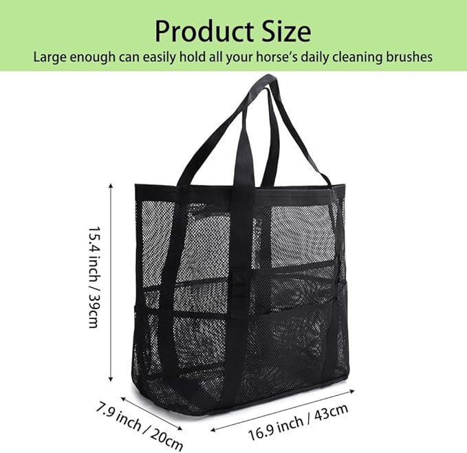 Smanllan Horse Grooming Organizer Bag,8 Pockets Waterproof Horse Grooming Tote Bag with Mesh (Black)