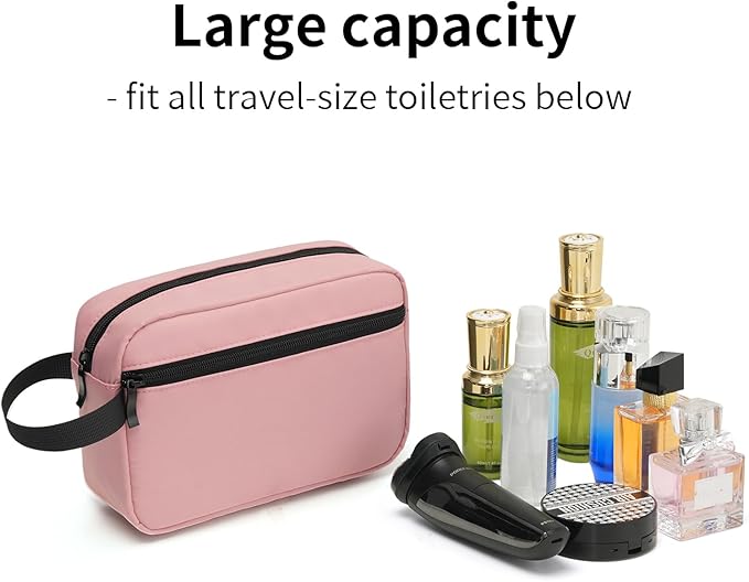 Travel Toiletry Bag, Small Cosmetic Bag, Hanging Water-Resistant Organizer for Men & Women, Ideal for Makeup, Shaving Kit, Gym Essentials & Travel Accessories (Dusty Pink)