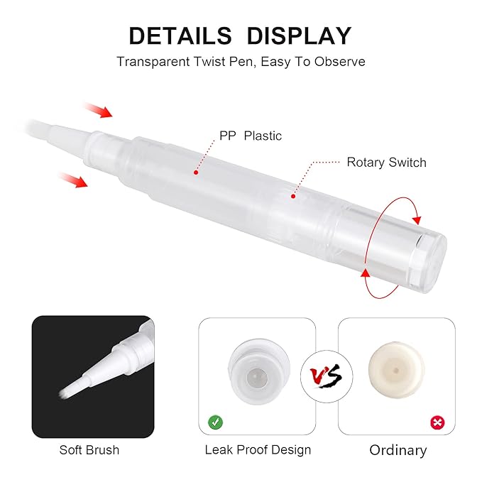 5 pack 5ml Transparent Twist Pen for Cuticle Oil Applicator, Empty Nail Oil Pen with Brush Tip, Eyelash Growth Liquid Tube, Cosmetic Lip Gloss Container (5x)