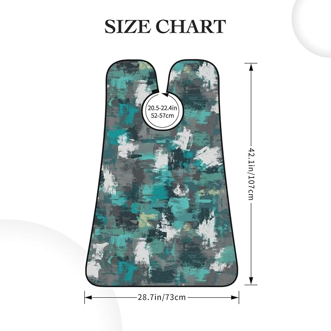 Stretchable Beard Cape, Non-Stick Hair Catcher for Trimming, Waterproof Grooming Apron, Turquoise Grey Abstract Teal Modern Art Painting