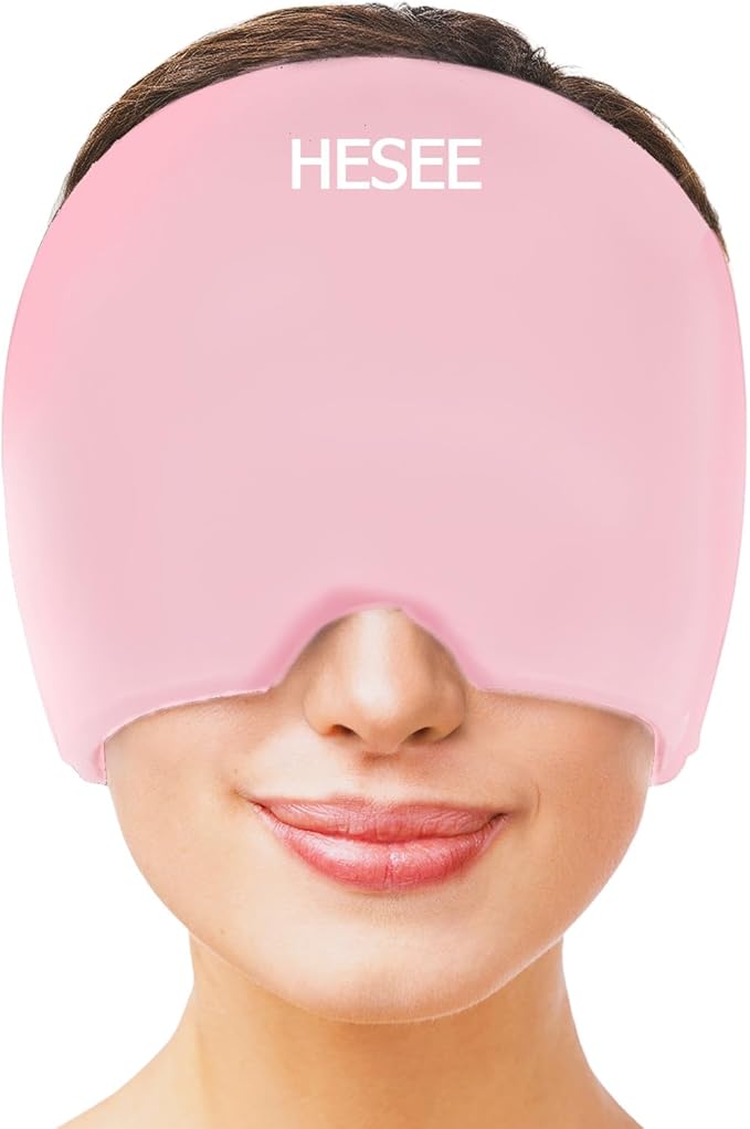 Migraine Relief Cap, Headache Relief Hat for Migraine Cap, Hot and Cold Therapy, Headache Eyes Mask for Stress Relief, Ice Pack Head Wrap for Sinus, Puffy Eyes, Tension, Light Pink