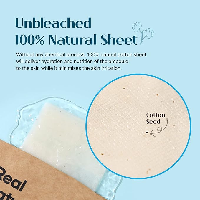 varuza] Real Natural Sheet Mask – EWG VERIFIED, Vegan Face Mask for Hydration, Non-GMO, No Artificial Fragrance, Made in Korea (10 PACK, BLUE AMPOULE)