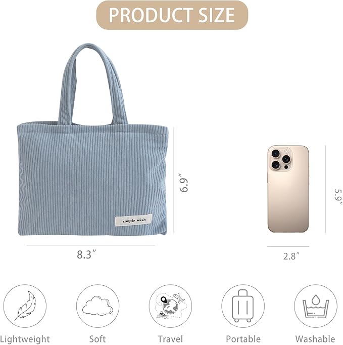 Wudygirl Makeup Bag Travel Cosmetic Bag for Women Small Makeup Pouch with Handle Zipper Cosmetic Pouch Handbag Aesthetic (Light Blue)