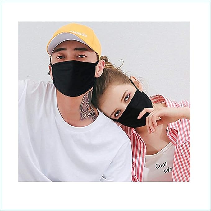 8 Pack Organic Cotton Face Cover Washable and Reusable - Black Travel Face Mask, Mouth Protection Cloth Masks with Nose Bridge Wire - Soft Fabric for Women Men Outdoor