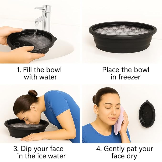 Ice Bowl for Face – Reusable Collapsible Cold Plunge Skincare Set, Face Ice Mold for Puffiness Relief, Skin Tightening, Redness & Glowing Skin Routine Bonus : Facial Scrubber