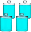 Teal Green Qtip Holder Organizer Dispenser Cotton Swabs Cans Plastic Jars with Lid Set 4 Pack Bathroom Storage Canister for Cotton Ball Floss Cotton Pads