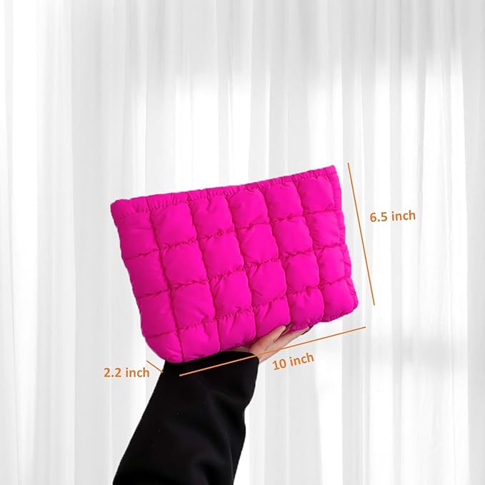 Puffy Quilted Makeup Bag for Women, Cosmetic Bag, Travel Toiletry Organizer Pouch Clutch (rose)