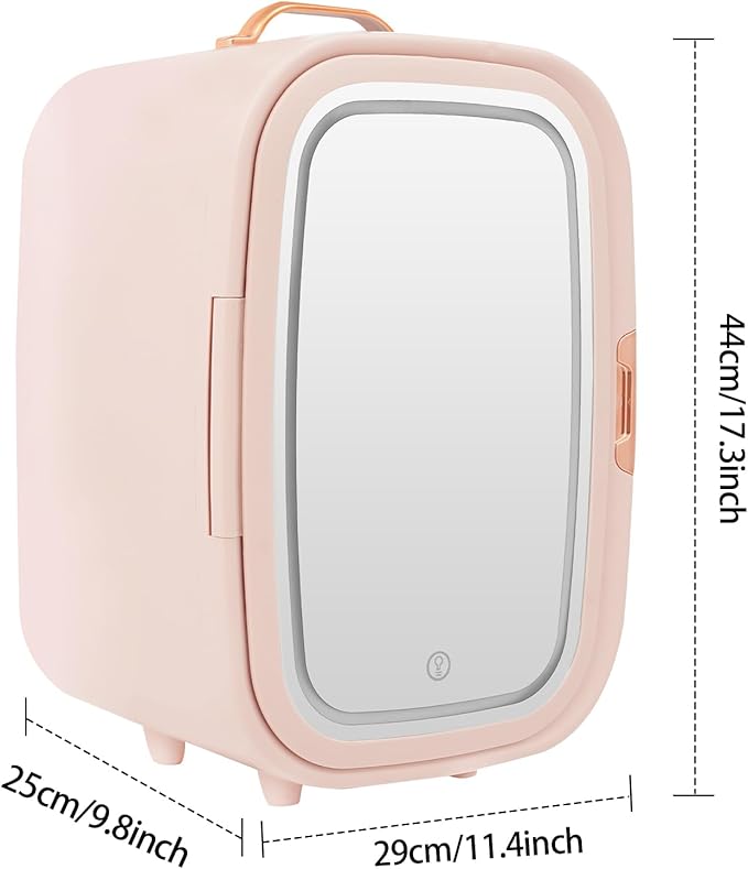 Cosmetic Fridge with LED Mirror & Adjustable Shelves, 12V/110V Mini Skincare Refrigerator for Bedroom, Vanity, Office, 4 Gal, Gift for Women (Pink)