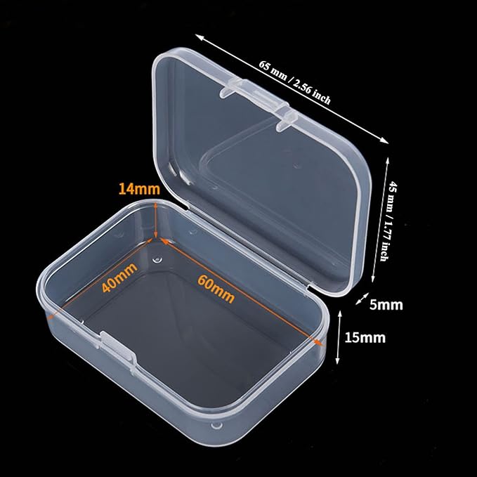 100 Pack Rectangular Mini Clear Plastic Storage Containers Box with Hinged Lid for Beads and Other Small Craft Items (2.56 x 1.77 x 0.79 inch)